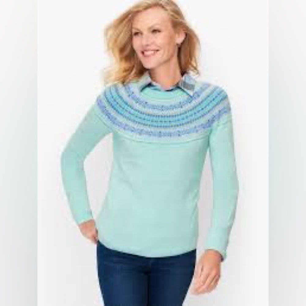 Talbots Blue Green Fair Isle Wool Blend Sweater Women’s Large
